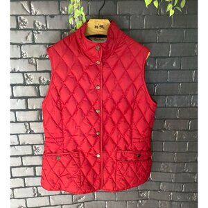 Eddie Bauer Women's Red 550 Goose Down Snap Front Diamond Quilted Vest L